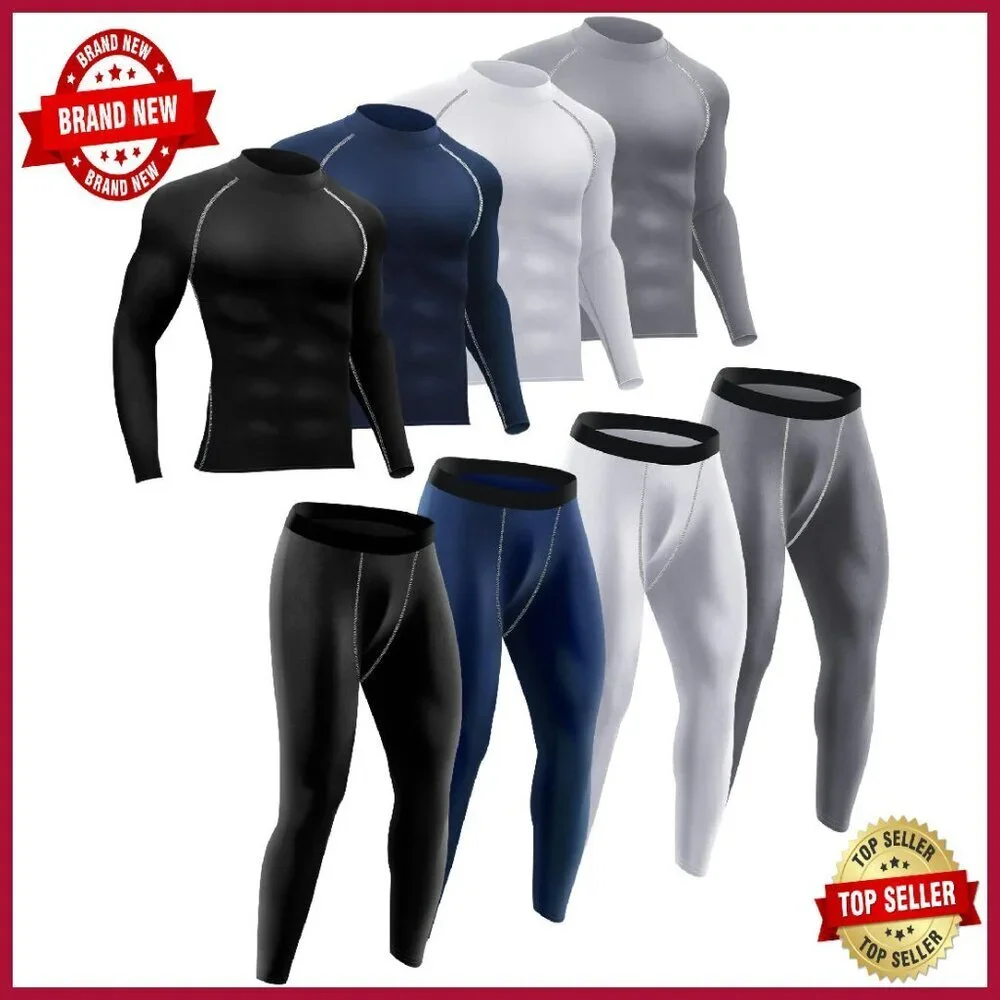Men's Thermal Underwear Set Fleece Lined Base Layer Top Bottom M L XL